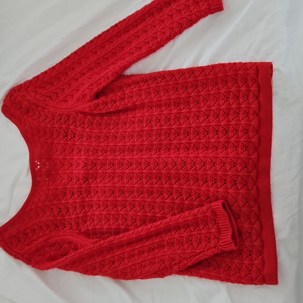 Boden Bright Red Scoop Back Pointelle Sweater
